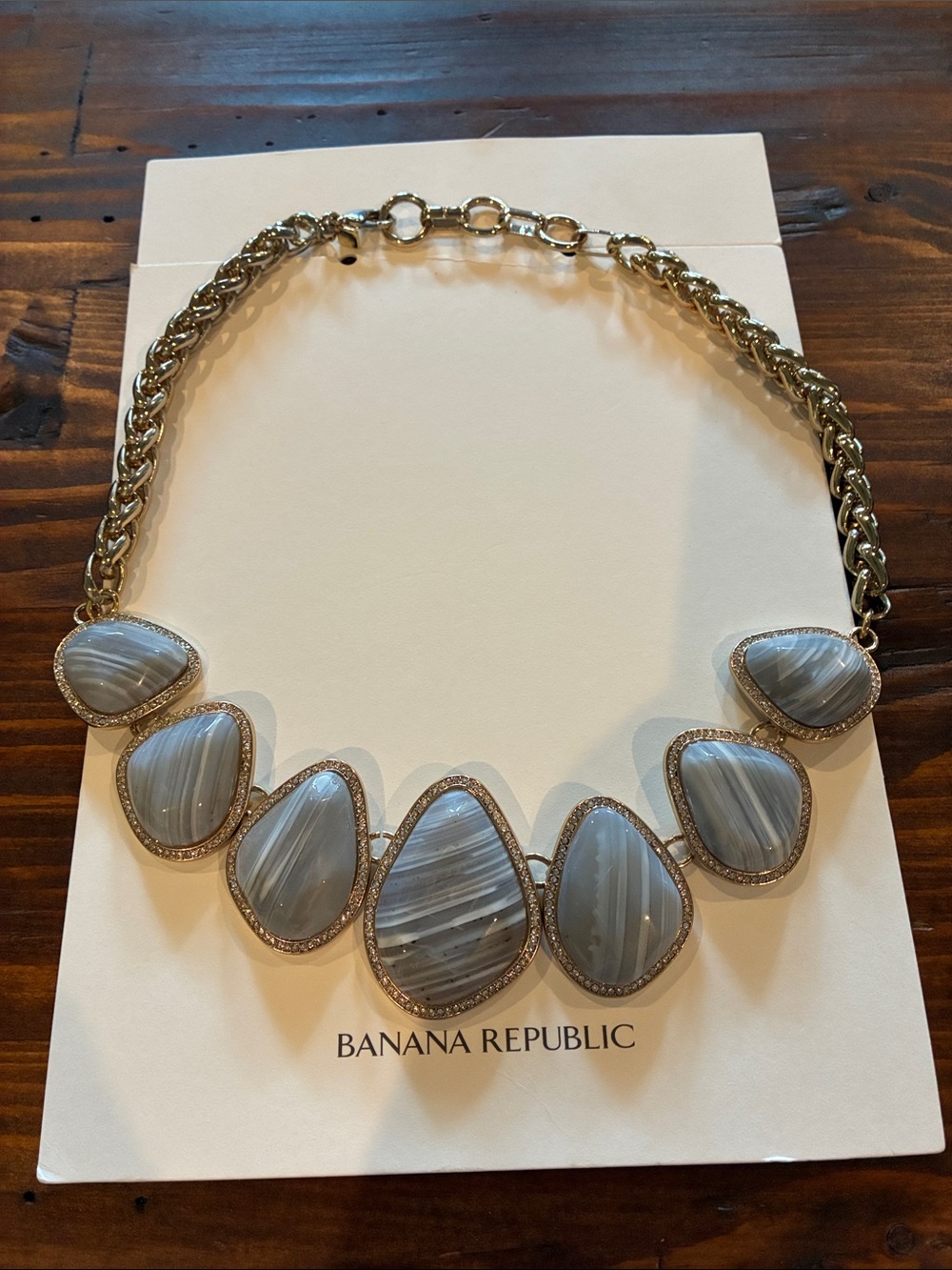 Banana Republic Gold-Tone Necklace with Gray Striated Stones